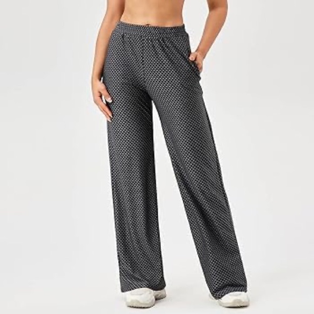 H&M Wide Leg Printed Pull On Gray And Black Pants